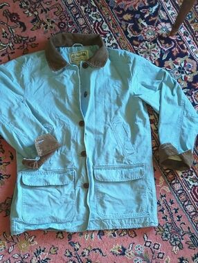 L.L. Bean Light Blue Canvas Jacket with Brown Corduroy Trim
